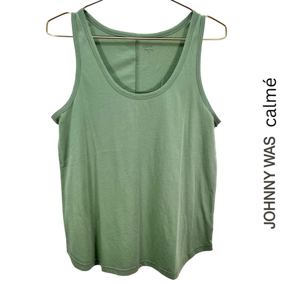 Johnny Was NWT Calmé Scoop Neck Curved Hem Tank Top in Sage Green Small - Picture 1 of 12